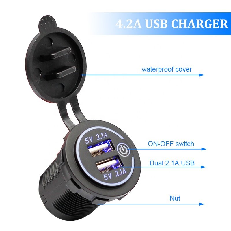 5V 4.2A Auto RV Boats Truck Bus Modification Accessories USB Car Charger Socket Charger for Smartphone