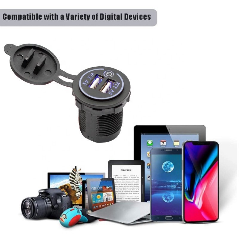 5V 4.2A Auto RV Boats Truck Bus Modification Accessories USB Car Charger Socket Charger for Smartphone