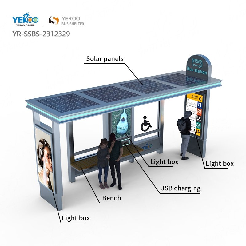 Outdoor Furniture Smart Bus Stop Shelter with Solar Panels Prices