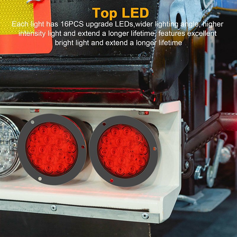 16LED Car Rear Tail Light Red/Yellow/White 4 Inch Stop Turning Signal Light Reverse Lamp for 12V 24V Bus Truck Trailer Lorry