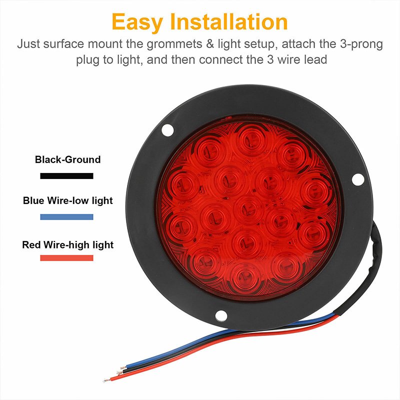 16LED Car Rear Tail Light Red/Yellow/White 4 Inch Stop Turning Signal Light Reverse Lamp for 12V 24V Bus Truck Trailer Lorry