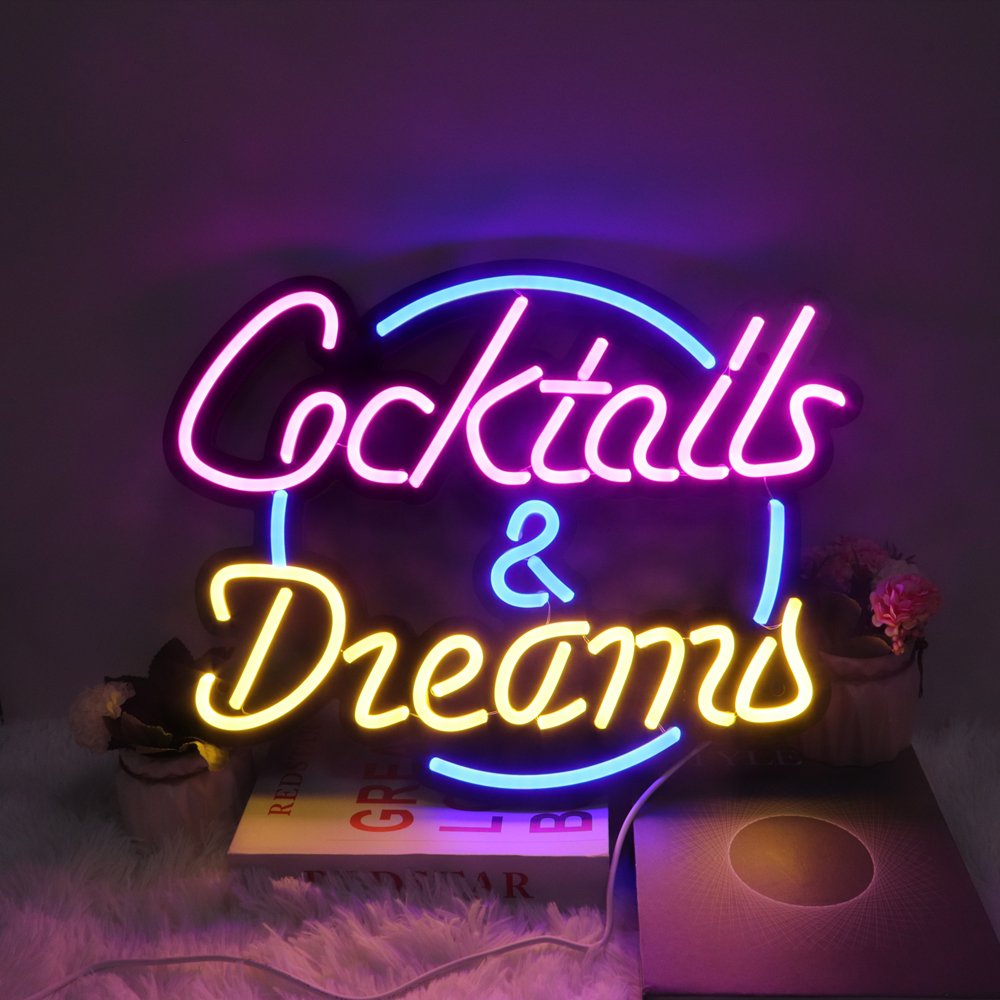 Rebow Led Flex Custom Neon Sign Neon Strip Number Letter Light Cocktails-Dreams Neon Sign for Wedding Sign