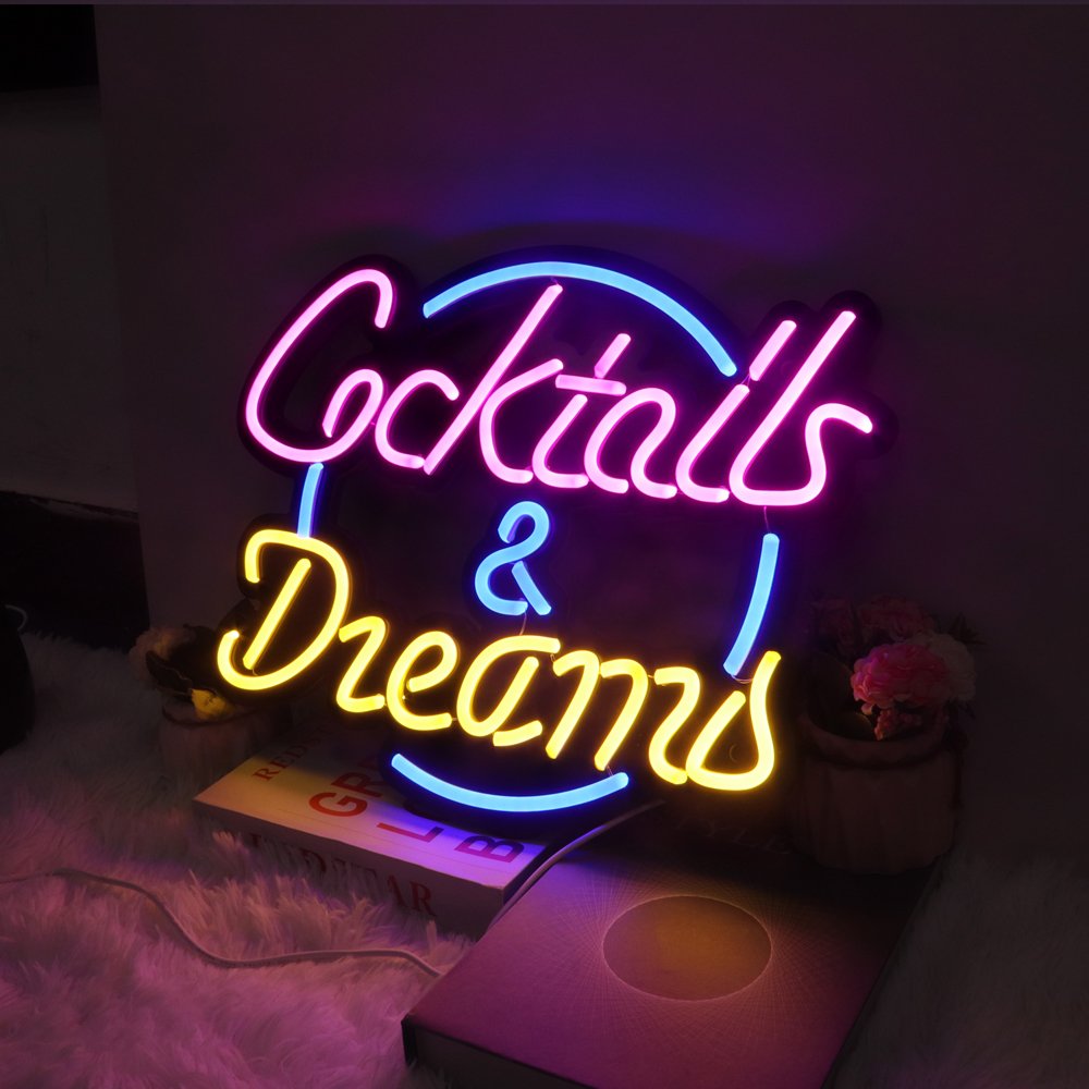 Rebow Led Flex Custom Neon Sign Neon Strip Number Letter Light Cocktails-Dreams Neon Sign for Wedding Sign