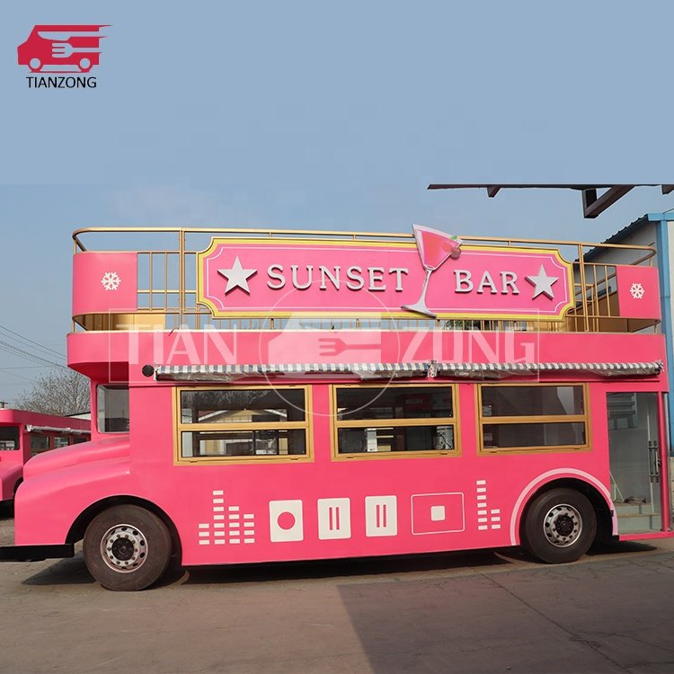 TIANZONG S1 Factory Supply Mobile Street Food Cart Vintage Food Trailer Double Layer Food Truck Double Decker Bus