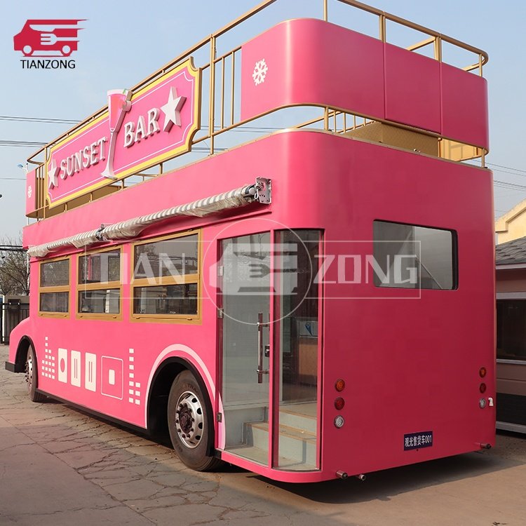 TIANZONG S1 Factory Supply Mobile Street Food Cart Vintage Food Trailer Double Layer Food Truck Double Decker Bus