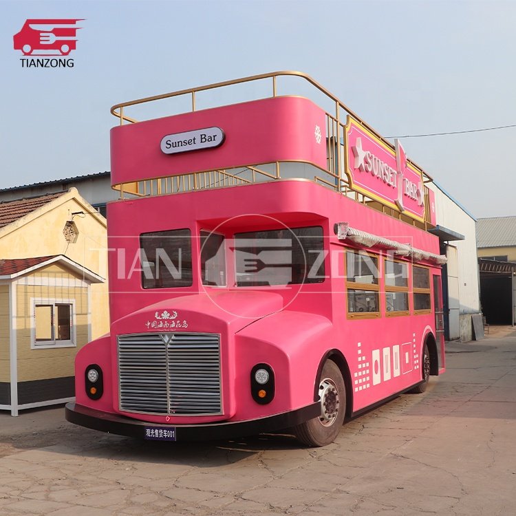 TIANZONG S1 Factory Supply Mobile Street Food Cart Vintage Food Trailer Double Layer Food Truck Double Decker Bus
