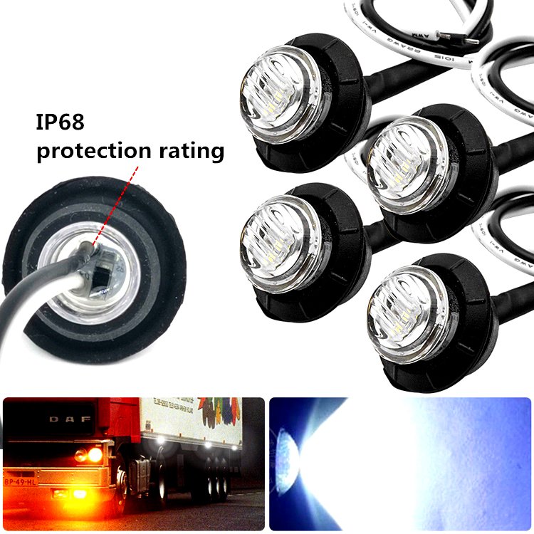 High Quality 24V Car Truck 3smd Led Red Yellow White Mini 12V 3/4" Round Side LED Marker Indicator Light Trailer Bullet Light