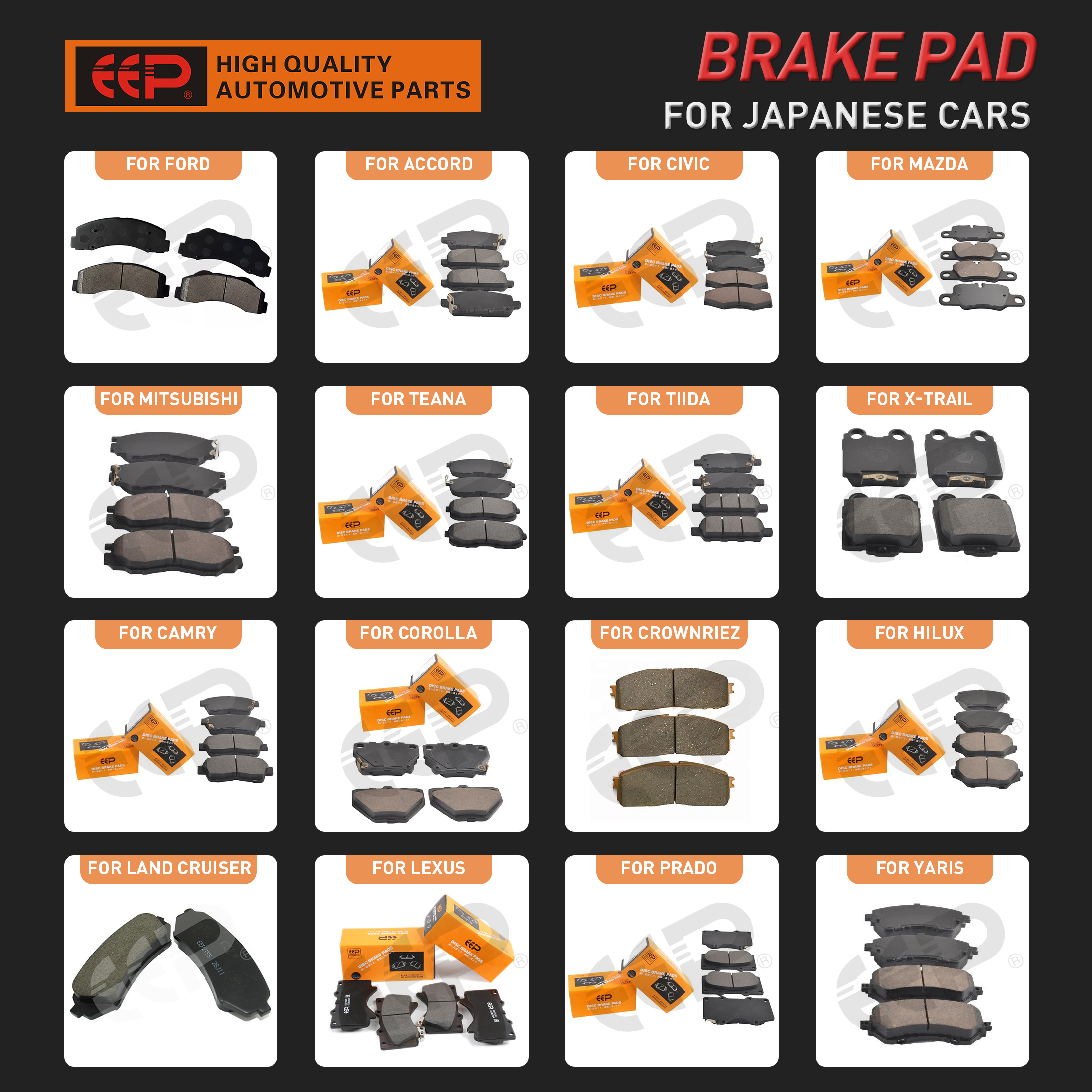EEP Japanese Car Ceramic Brake Performance Good Auto Front Brake Pads for TOYOTA Hiace TRH223 04465-26421 D2251