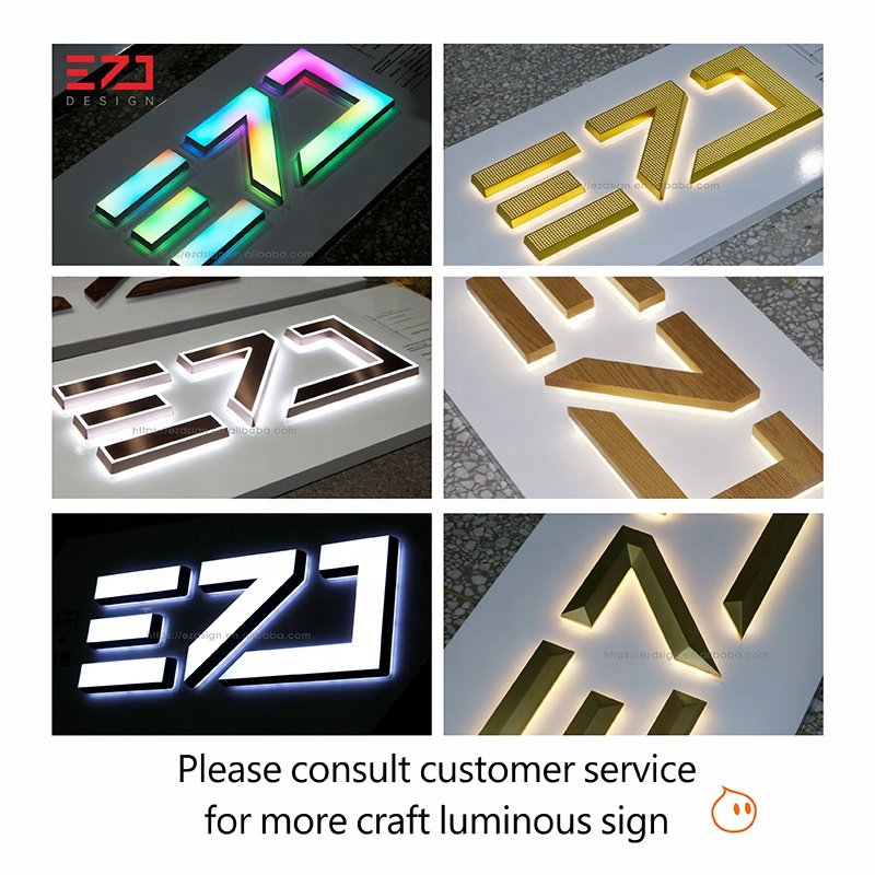 EZD Customized Led Channel Letters Outdoor Store Signage 3d Acrylic Logo Building Sign Illuminated Light Sign Shop Wall logo