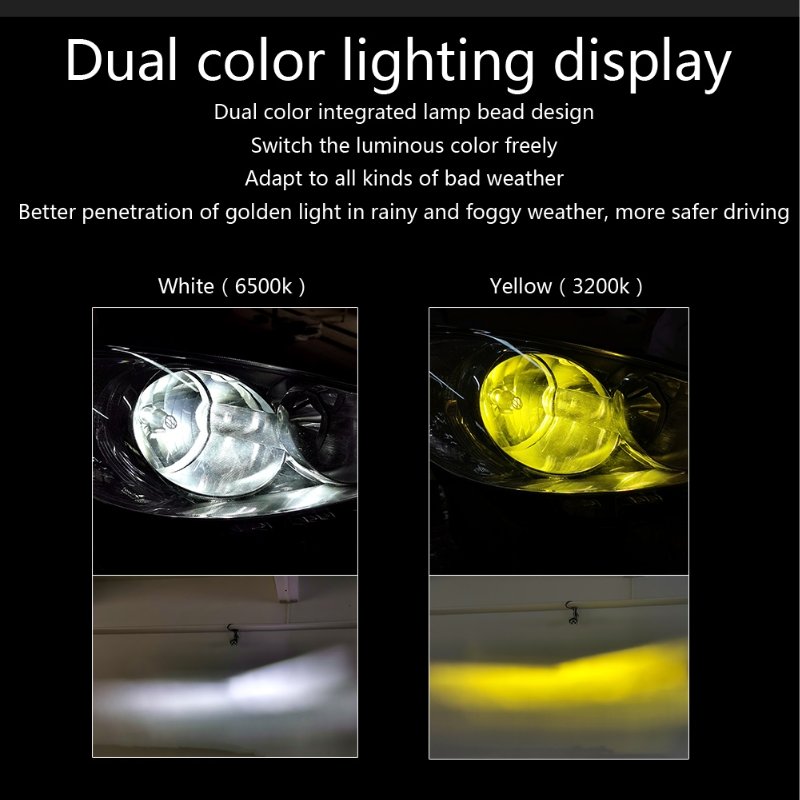 Tri-Colors Adjust Freely LED Headlight Bulb 6500K 4300K 3200K Auto Car Light with External Driver