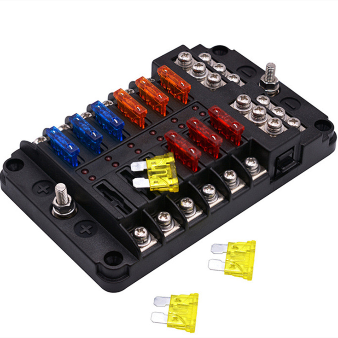 12 Way Auto Blade Fuse Holder Automotive PCB Fuse Block Kit LED Automotive Fuse Box 12V for Car Vehicle Truck Marine Boat
