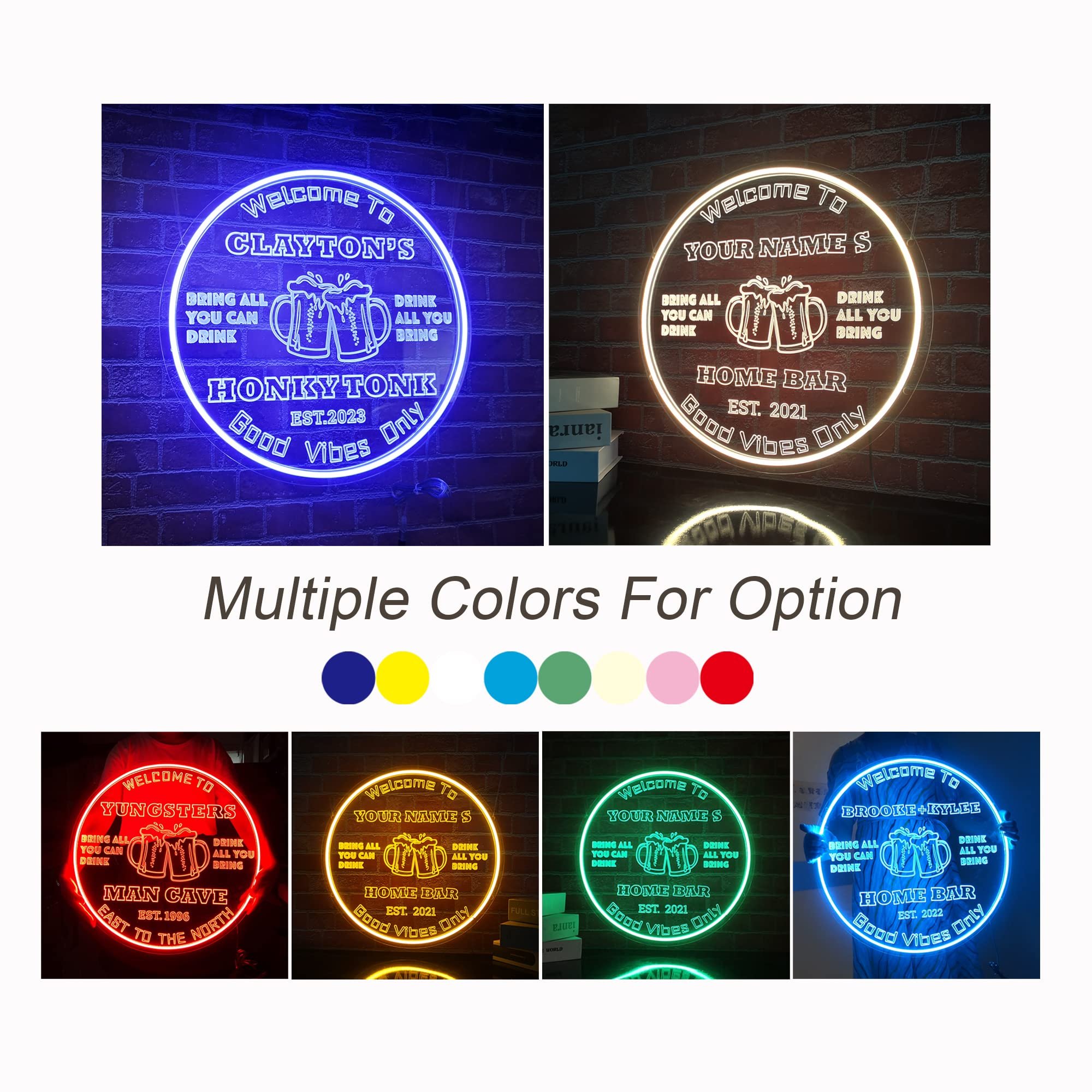 Custom Neon Beer Signs Name Bar LED Light Sign Wall Pub Man Cave Grandapa Dad Gift