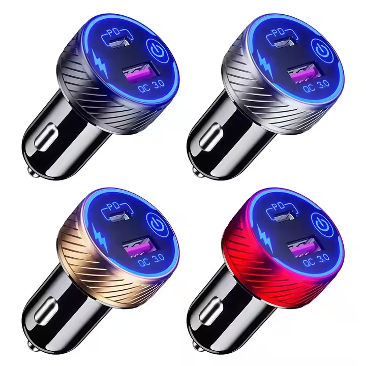 68W High-speed Charging Type-c+QC3.0 dual ports wire-less Cigarette Lighter USB Charger for iphone 16/15/14 and more phones