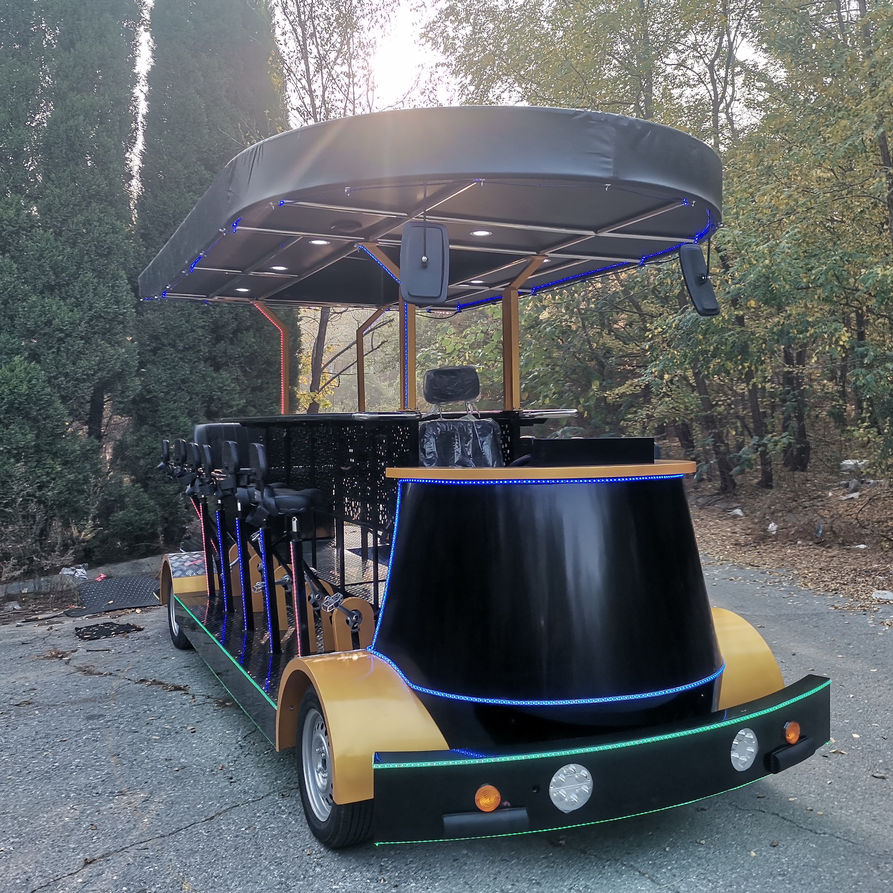 Luxury Unisex Electric Pedal-Riding Mobile Truck Single Speed Party Bike Steel Aluminum Fork Sightseeing City Bus Pub Beer Bike