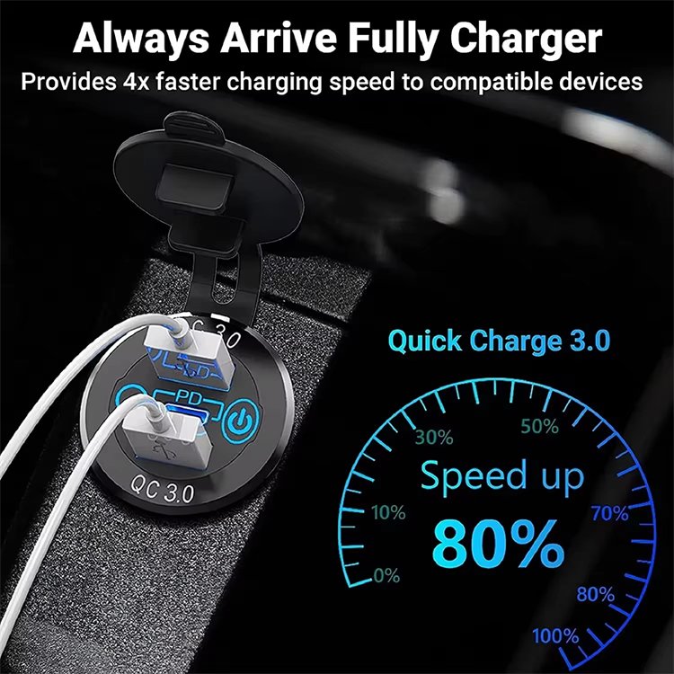 Suitable for Car Motorcycle Boat Modification Car Charger Metal USB Fast Charger Socket Fast Charging Triple Ports Car Charger