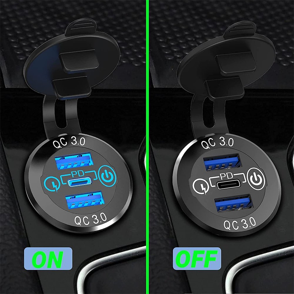 Suitable for Car Motorcycle Boat Modification Car Charger Metal USB Fast Charger Socket Fast Charging Triple Ports Car Charger