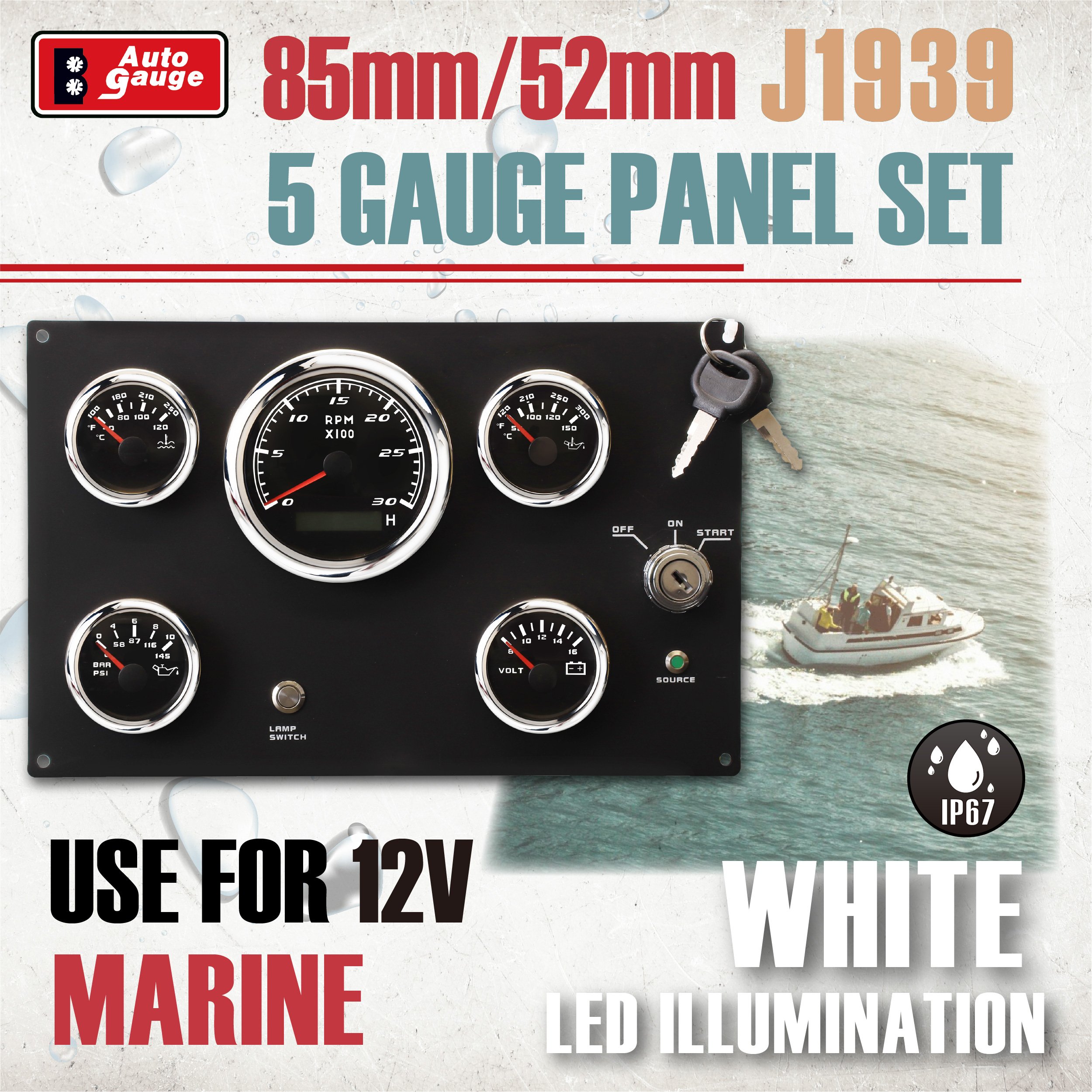 85mm 52mm Engine Instrument Gauge J1939 Can Bus 5 Gauge Panel Set 12V IP67 Waterproof Car Generator Boat