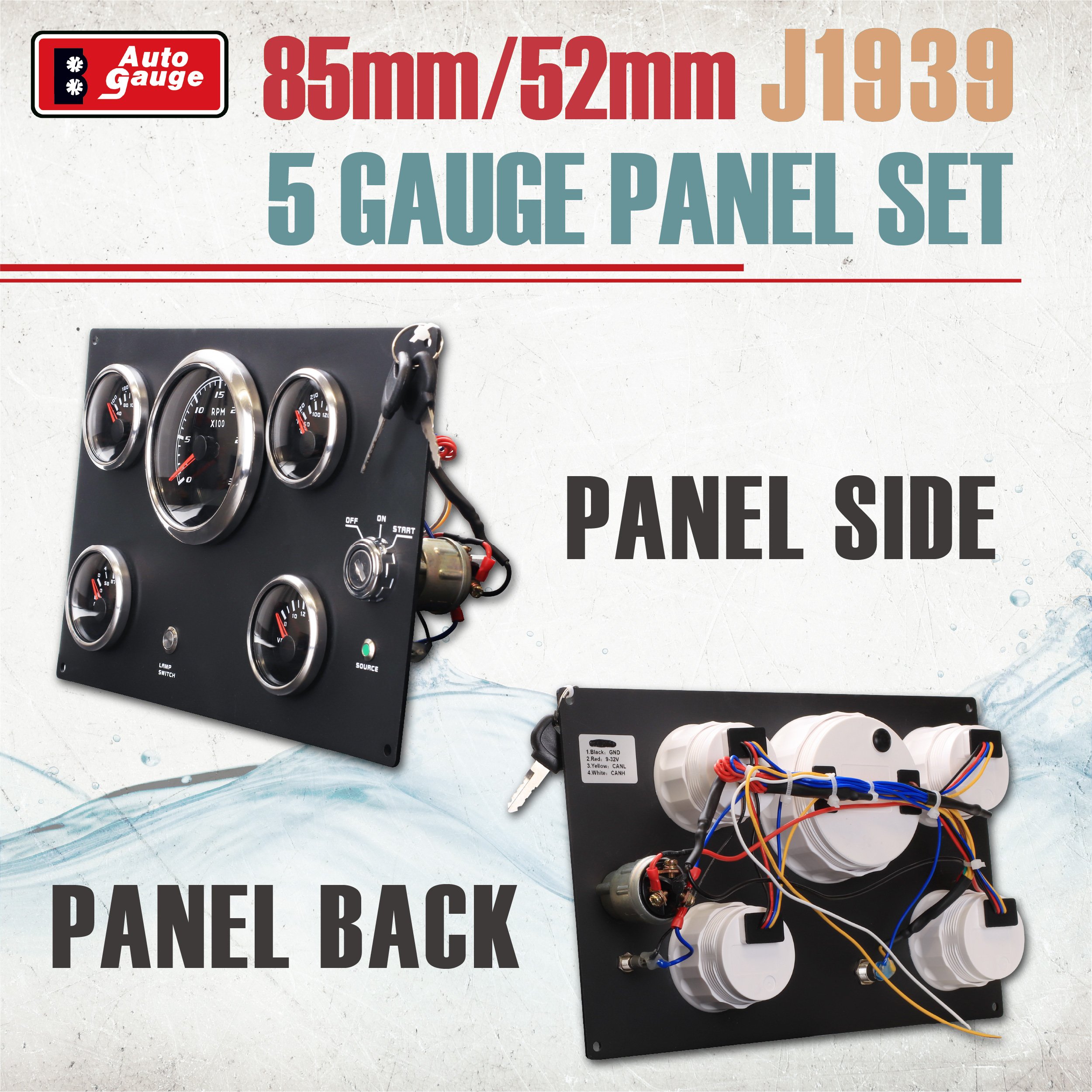 85mm 52mm Engine Instrument Gauge J1939 Can Bus 5 Gauge Panel Set 12V IP67 Waterproof Car Generator Boat