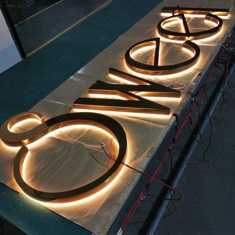 Custom Backlit LED Stainless Steel Signage 3D Illuminated Light Channel Letters Logo Sign for Shop and Company Name