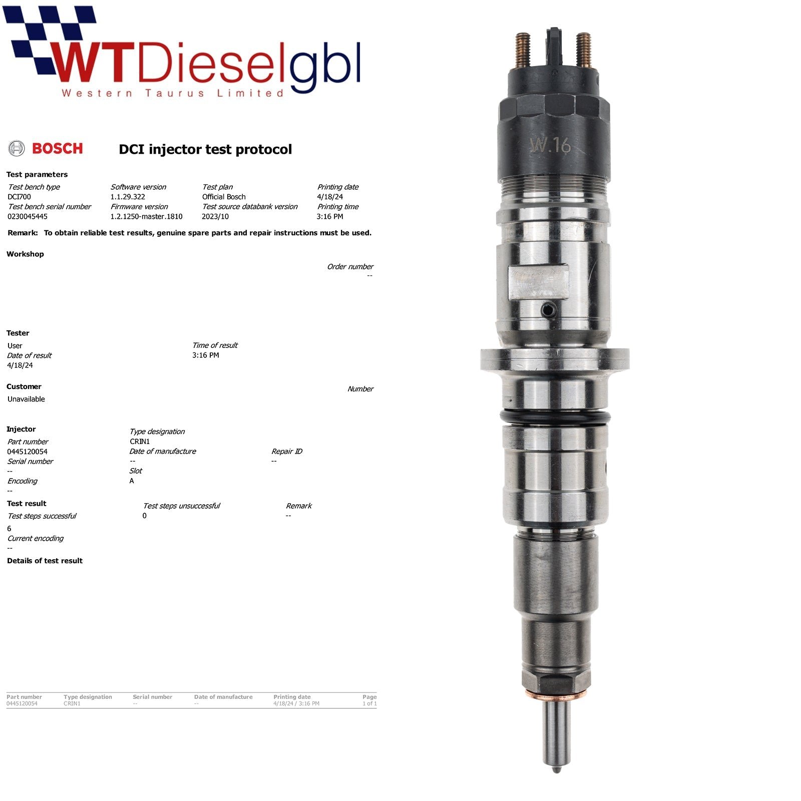 X6 0445120054 IRISBUS ACCESS BUS II DIESEL INJECTOR 504091504