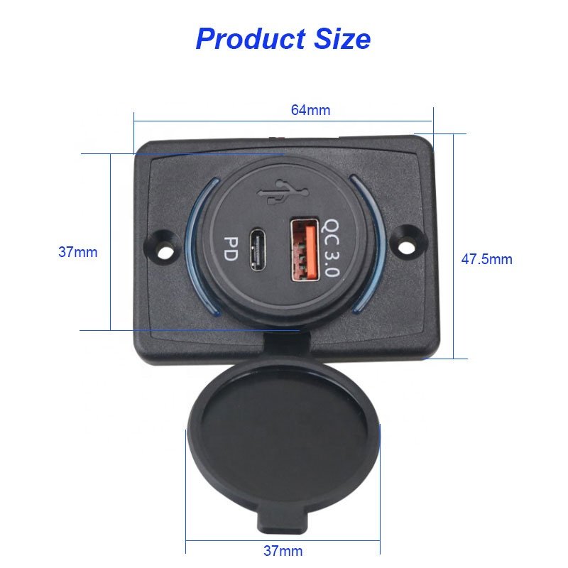 Panel Mount Massage Chair Marine Boat Car Bus Seat USB Charging Port Bus 18WPD+QC3.0 USB Charger