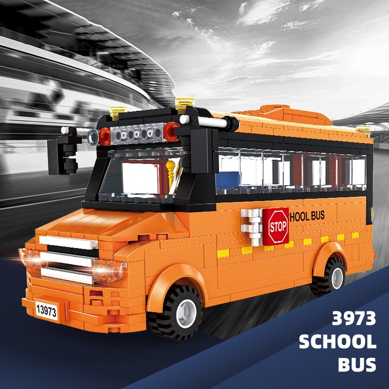 City Street Scene 3973 School Bus Sightseeing Bus Children Educational Assemble Building Block Set Collection Toy Juguetes