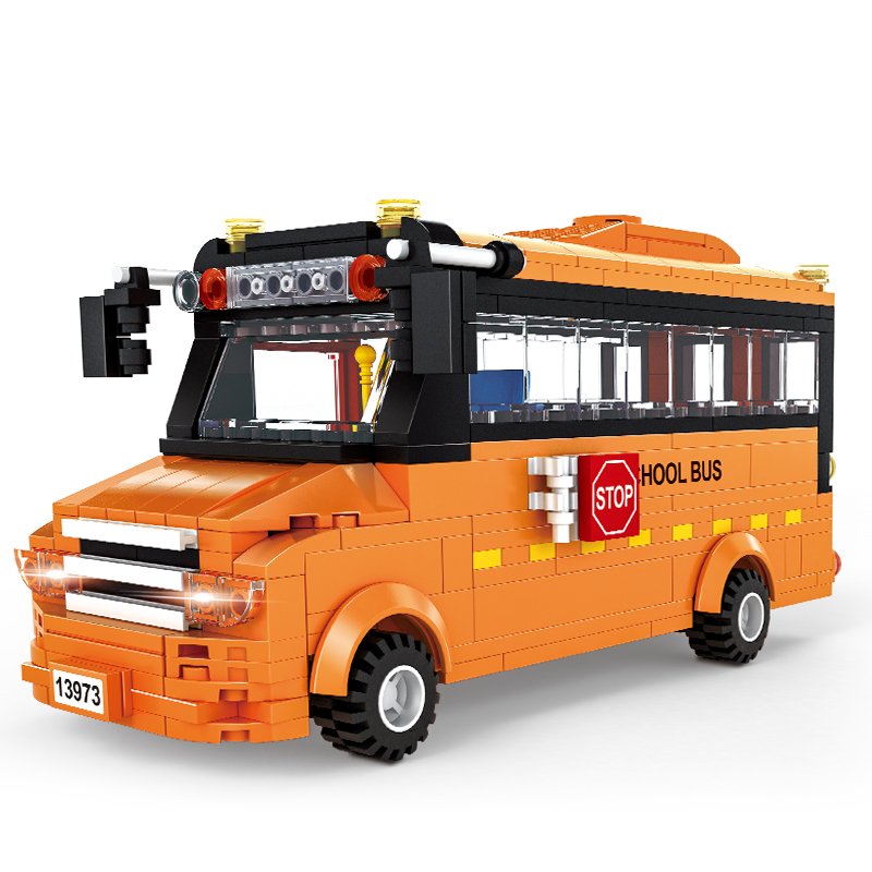 City Street Scene 3973 School Bus Sightseeing Bus Children Educational Assemble Building Block Set Collection Toy Juguetes