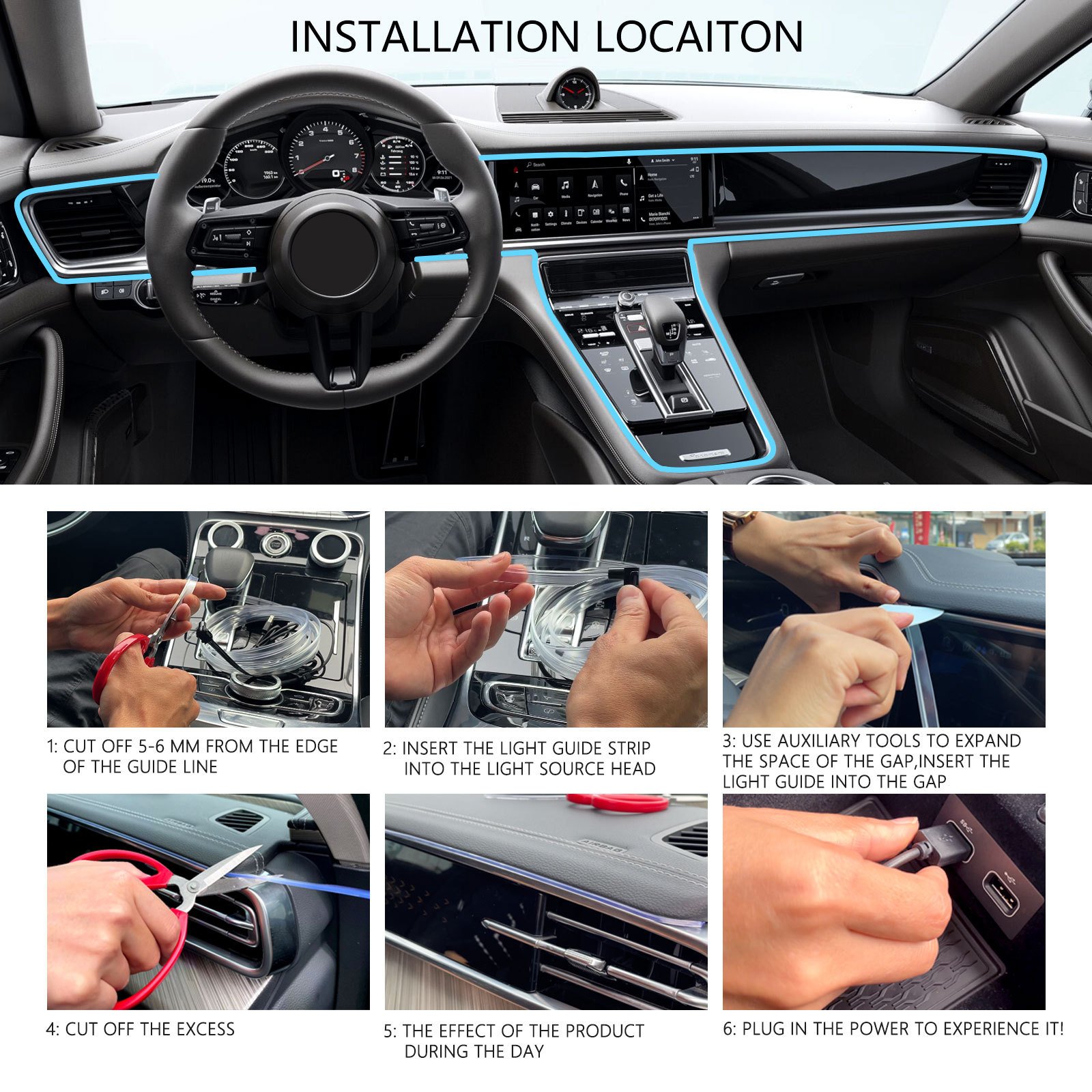 Yosovlamp New EL Edge Colorful Automotive Atmosphere LED Interior RGB Luminescent Line Door Seam Light Strip