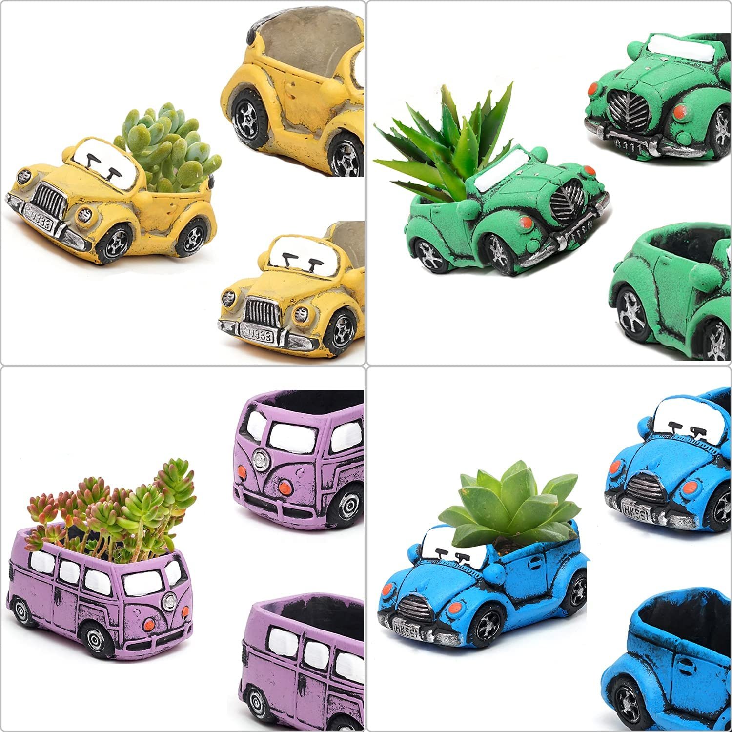 Hot Sale Cute Succulent Pots Retro Creative Hippie Car Decor Small Succulent Planter Pots for Garden Lawn Ornaments