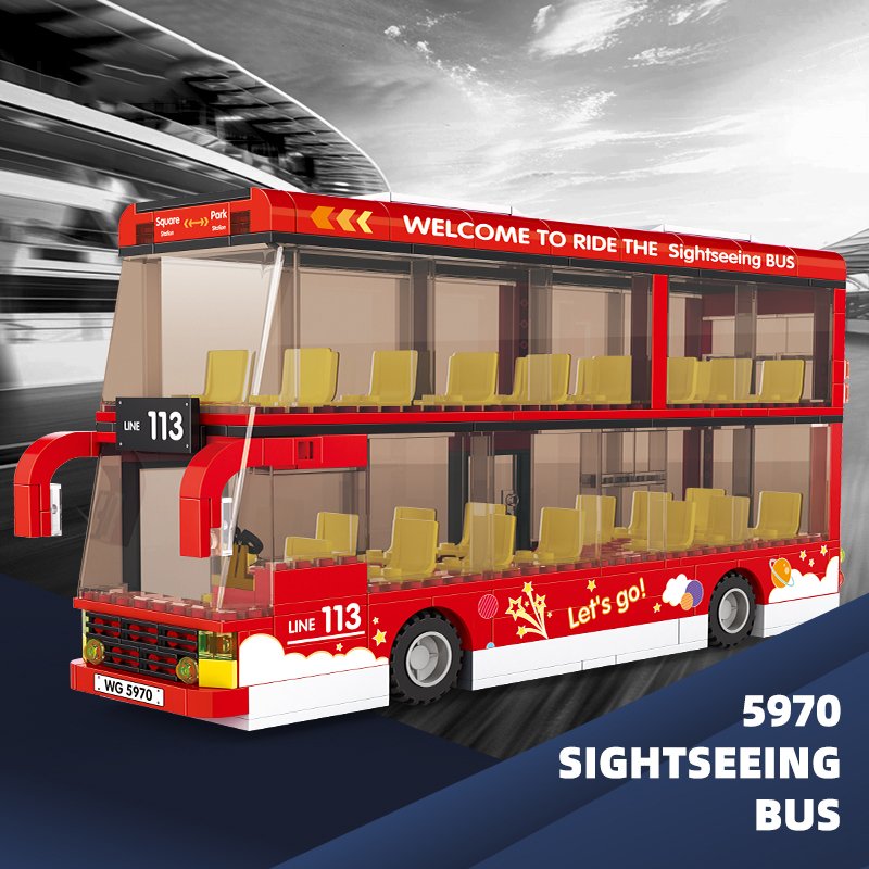 City Street Scene 5970 MOC Bricks Sightseeing Bus Model Children Educational Assembly Building Blocks Collection Plastic Toy