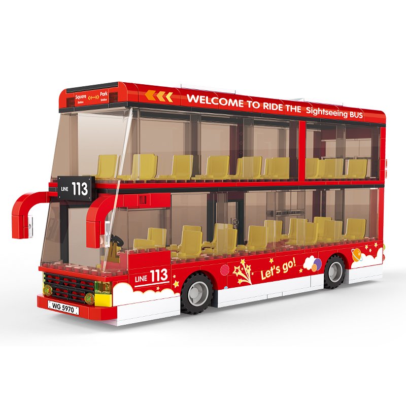 City Street Scene 5970 MOC Bricks Sightseeing Bus Model Children Educational Assembly Building Blocks Collection Plastic Toy