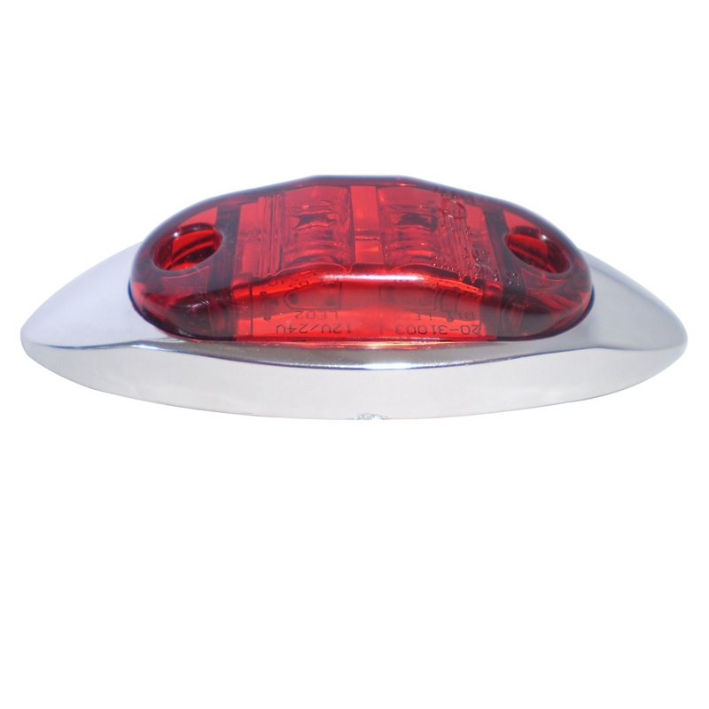 Hot sale 2.5 inch oval sealed side marker light red cantain chrome base 2 number LED clearance light for truck trailer lorry car