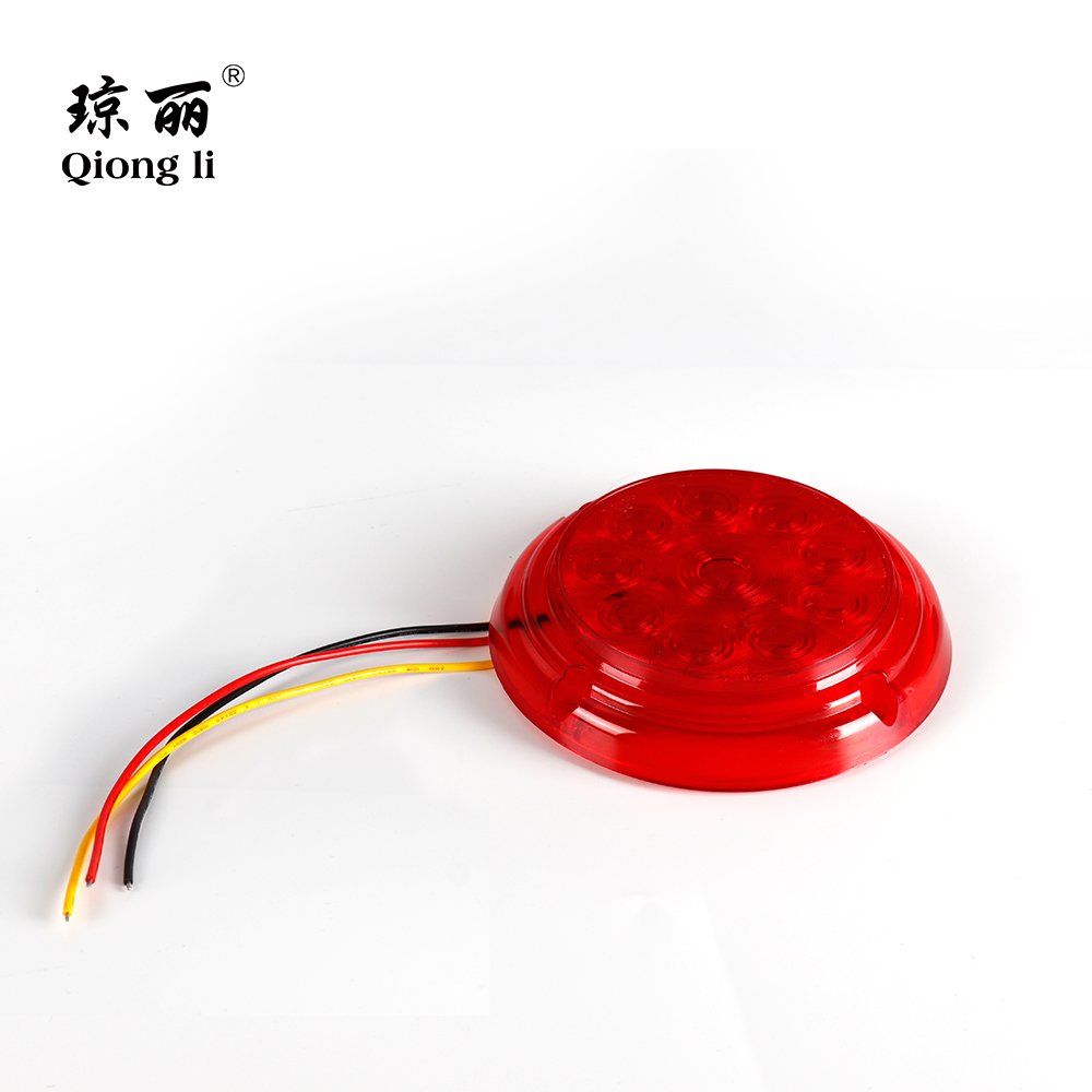 12V/24V 10pcs LEDs 3 Holes Surface 4" Round Red Amber Color LED Tail Light for Truck Trailer School Buses