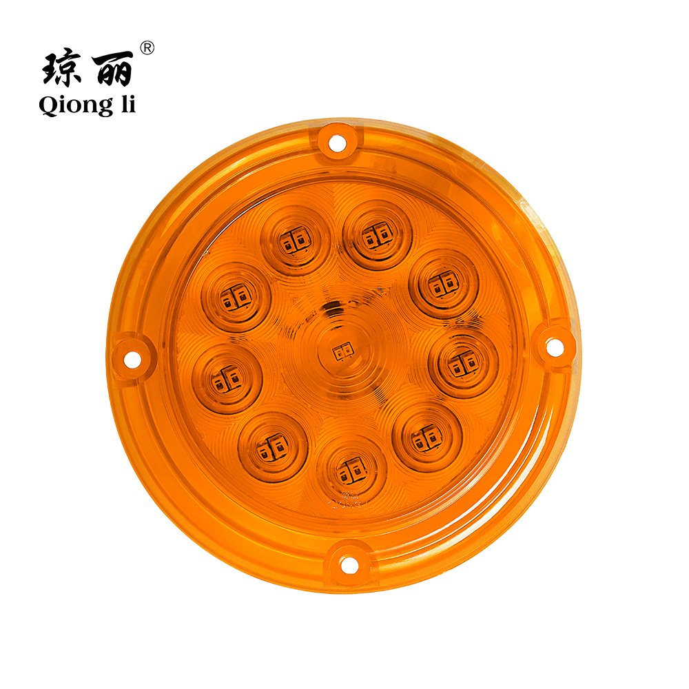 12V/24V 10pcs LEDs 3 Holes Surface 4" Round Red Amber Color LED Tail Light for Truck Trailer School Buses