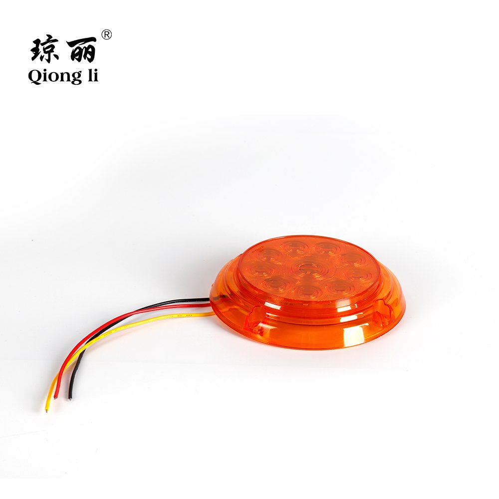 12V/24V 10pcs LEDs 3 Holes Surface 4" Round Red Amber Color LED Tail Light for Truck Trailer School Buses