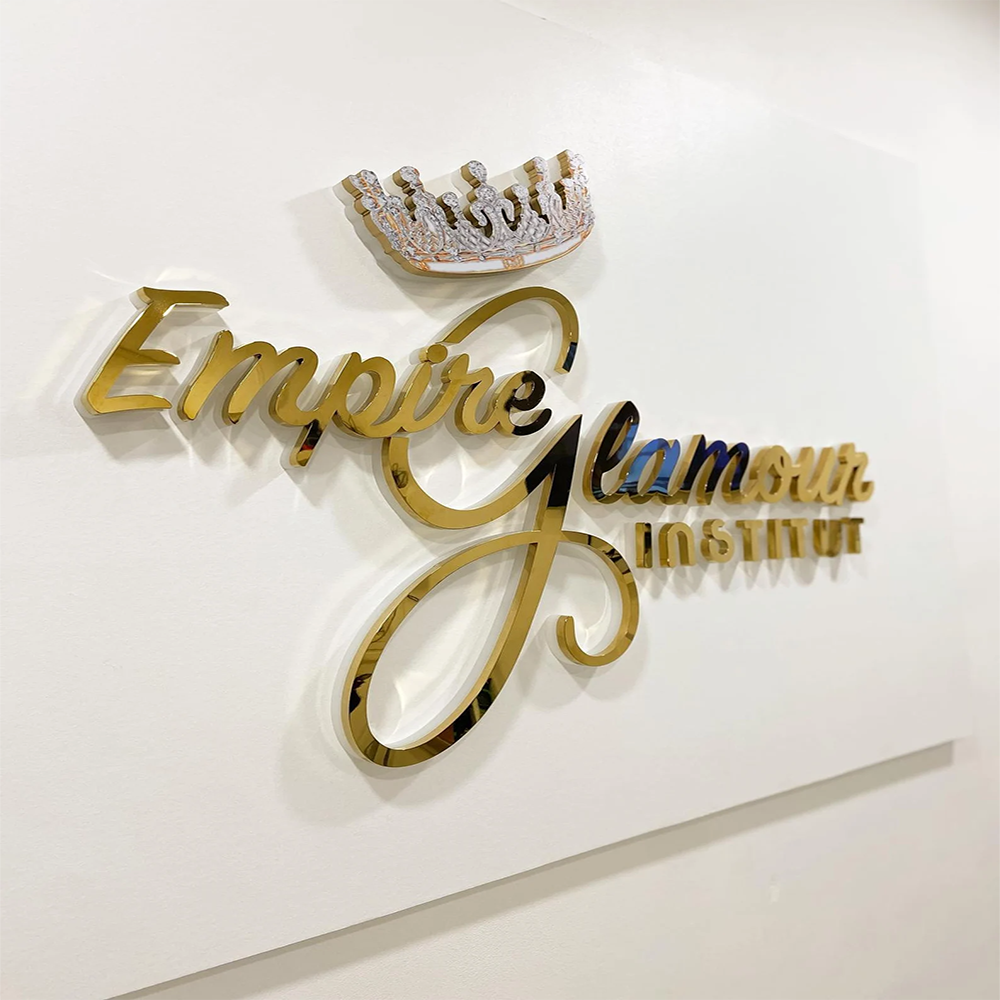 Custom Metal Cutting Titanium Mirror Signage Backlit Letters LED Business Signs for Jewelry Chain Stores