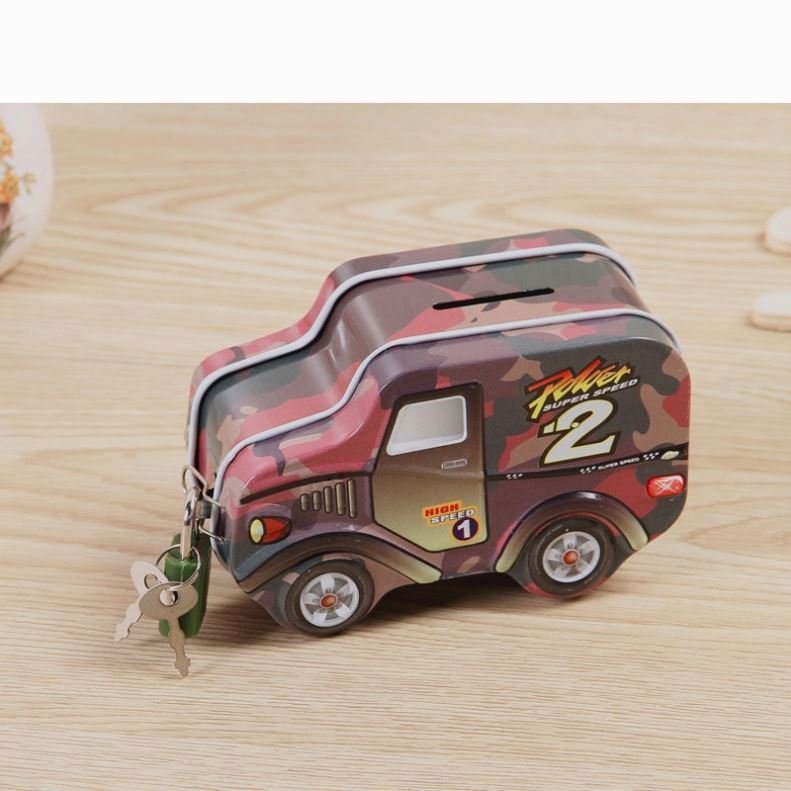 Wholesale Bank Car Tin Custom Kid's Saving Box Small Storage Tin Gift Coin Purse Metal Money Box With Lock