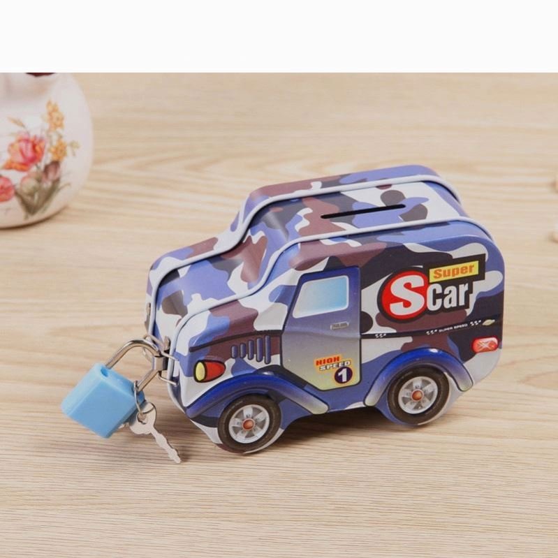 Wholesale Bank Car Tin Custom Kid's Saving Box Small Storage Tin Gift Coin Purse Metal Money Box With Lock