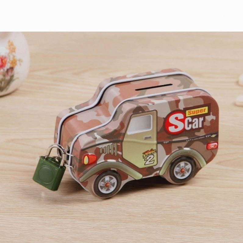 Wholesale Bank Car Tin Custom Kid's Saving Box Small Storage Tin Gift Coin Purse Metal Money Box With Lock