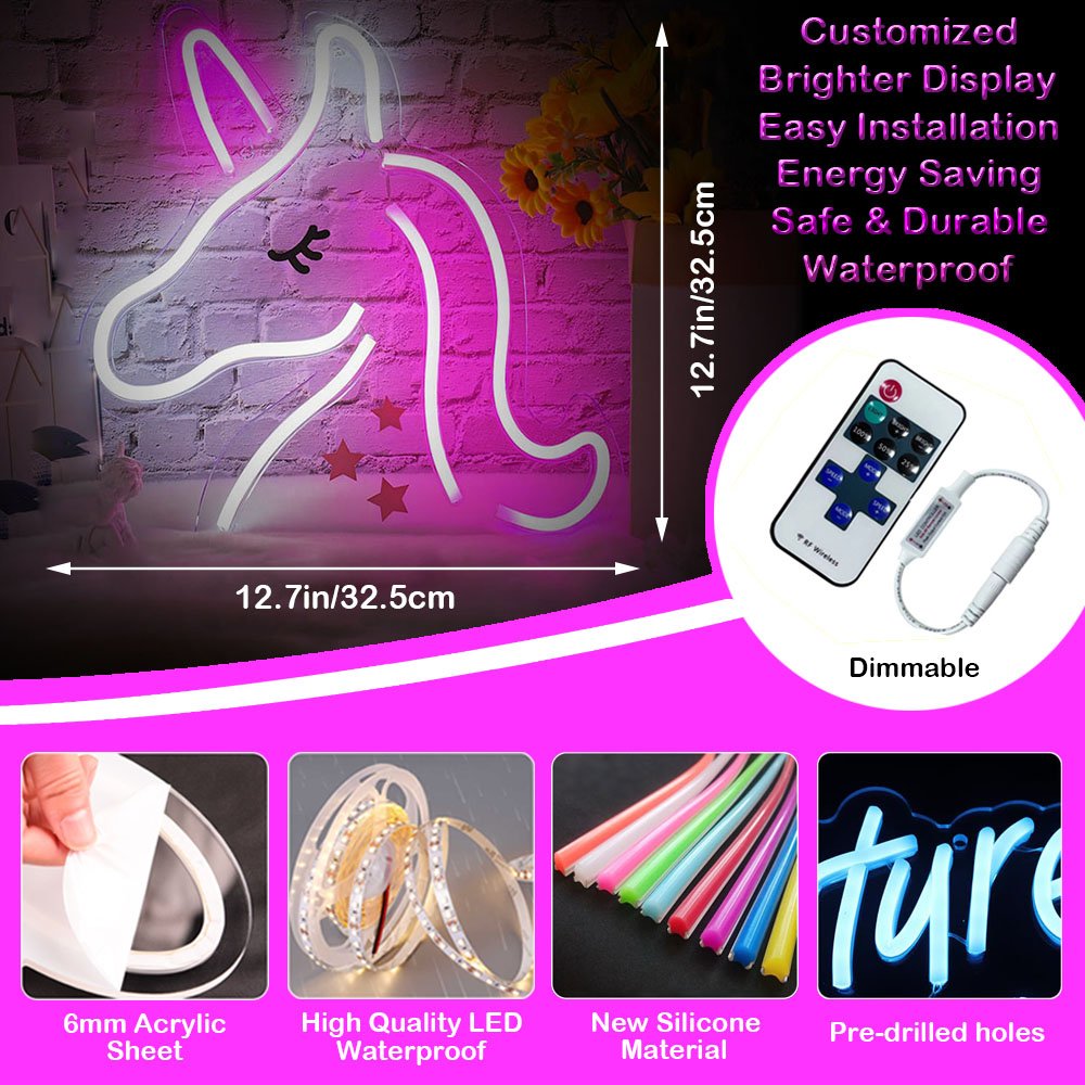 2025 New Design Acrylic Transparent Customizable Kids Dream Pink Unicorn for Girls Room Bedroom Light Strip Neon Signs