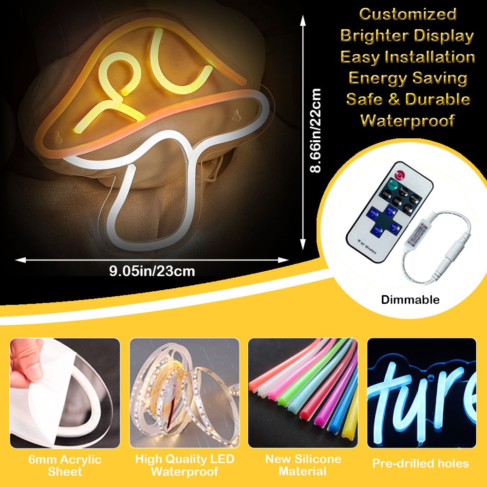High-quality Manufacture Mushroom Cute Neon Signs for Carton or Kids Room Night Lighting Decor Luminous Shape Neon Lights