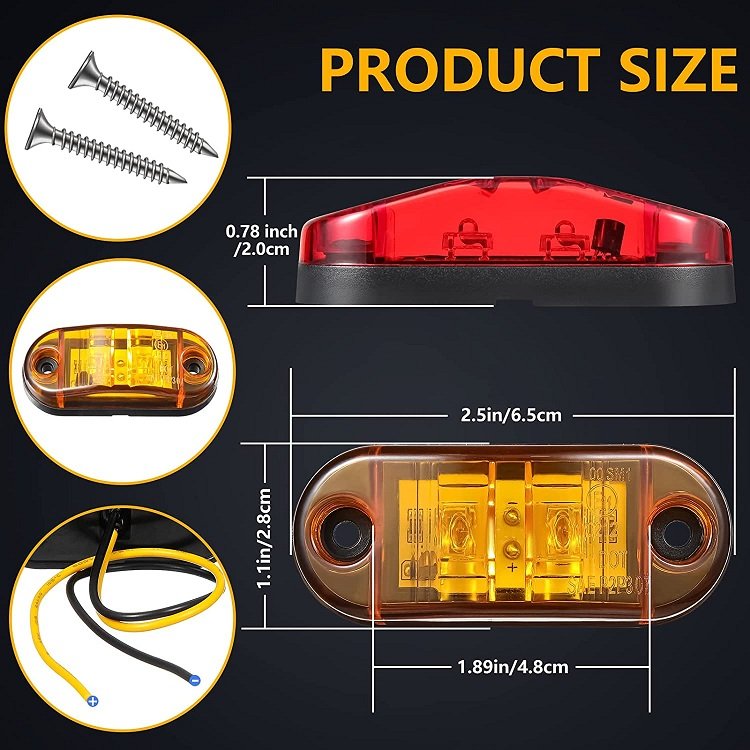 2.5" 2 Diode LED Trailer Truck Indicator Lights for Little Boat Marine Dump Trailer RV Camper Accessories