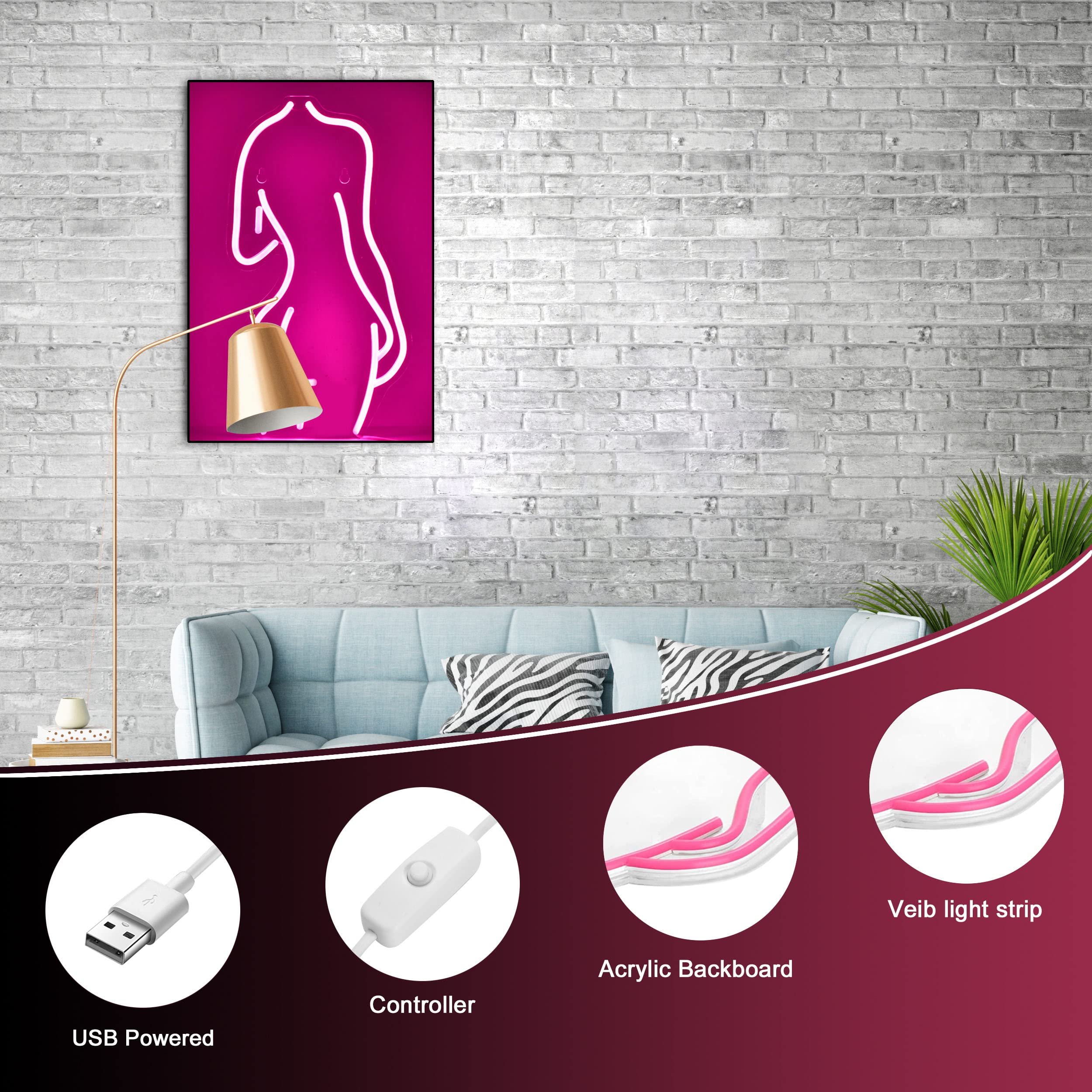 Lady Back Neon Signs LED Night Lights Decorative Sign Bedroom Man Cave Room Bar Pub Store Club Home Party Wall Art Decoration