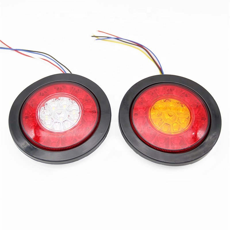 21 LED Dual-Color Taillights Rubber Ring 4 Inch Round Tail Lights Car Rear Light Turn Signal Reverse Light for RV Trailer Truck