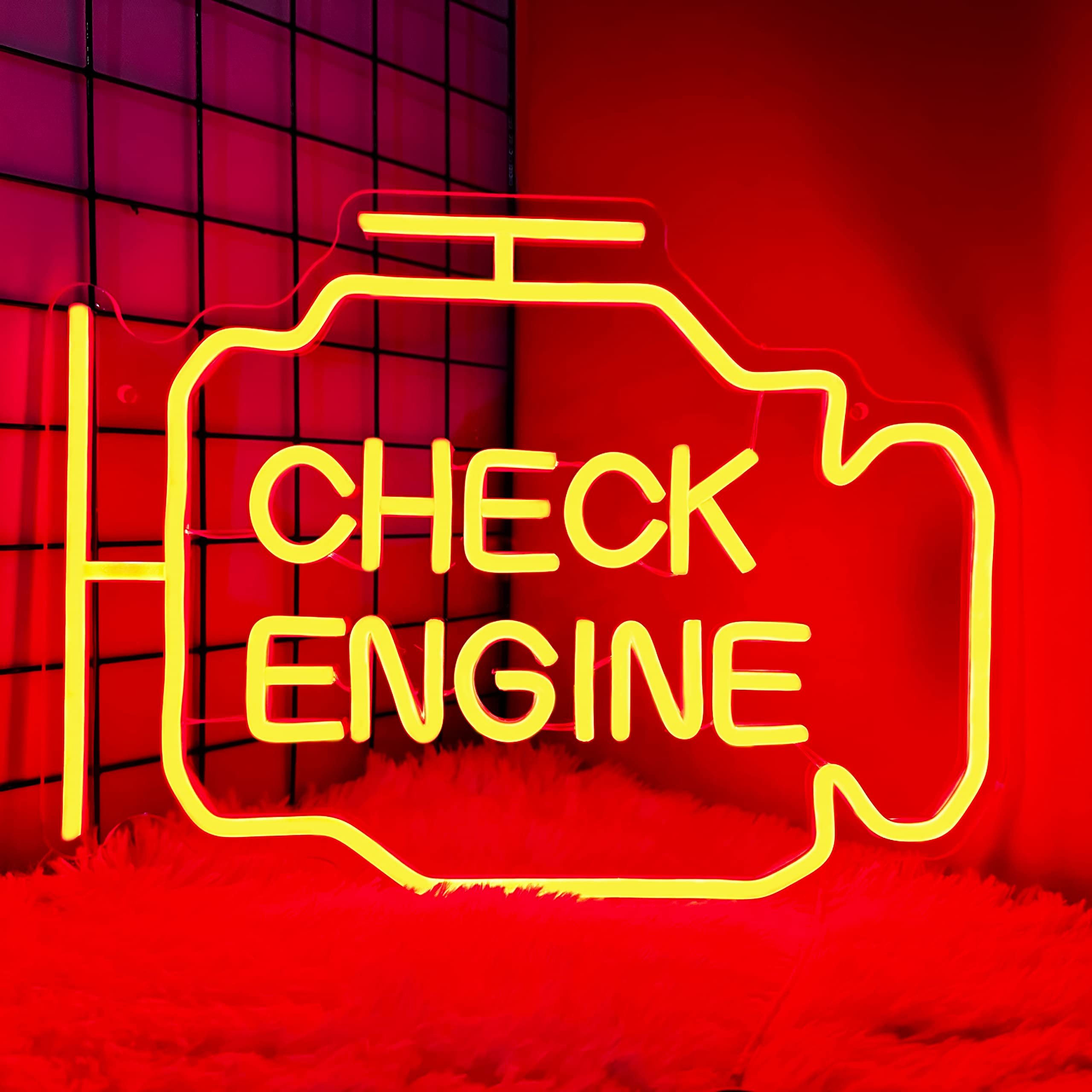 Check Engine Light Neon Signs for Wall Decor LED Garage Neon Signs Wall Art Gifts for Dad for Man Auto Repair Shop