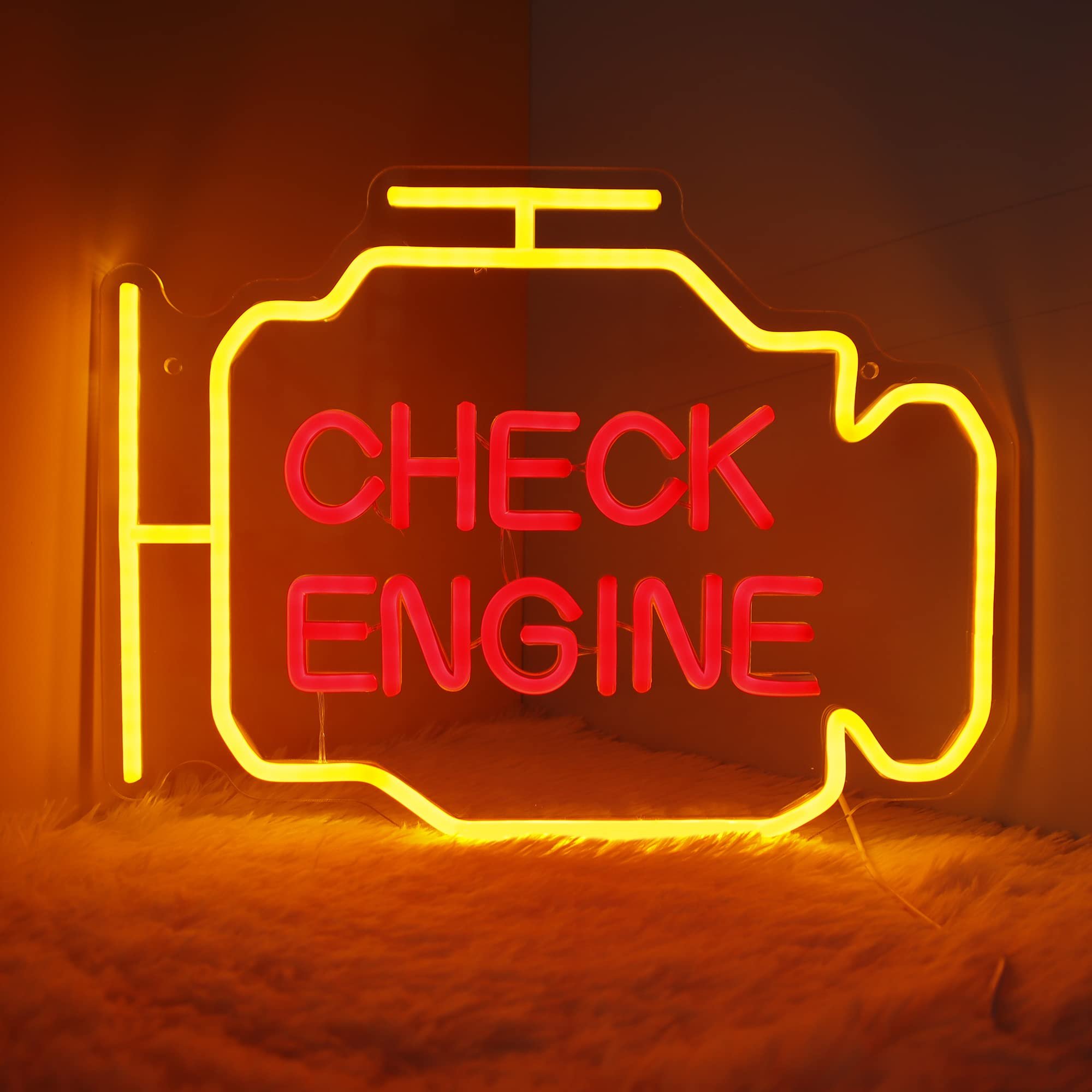 Check Engine Light Neon Signs for Wall Decor LED Garage Neon Signs Wall Art Gifts for Dad for Man Auto Repair Shop