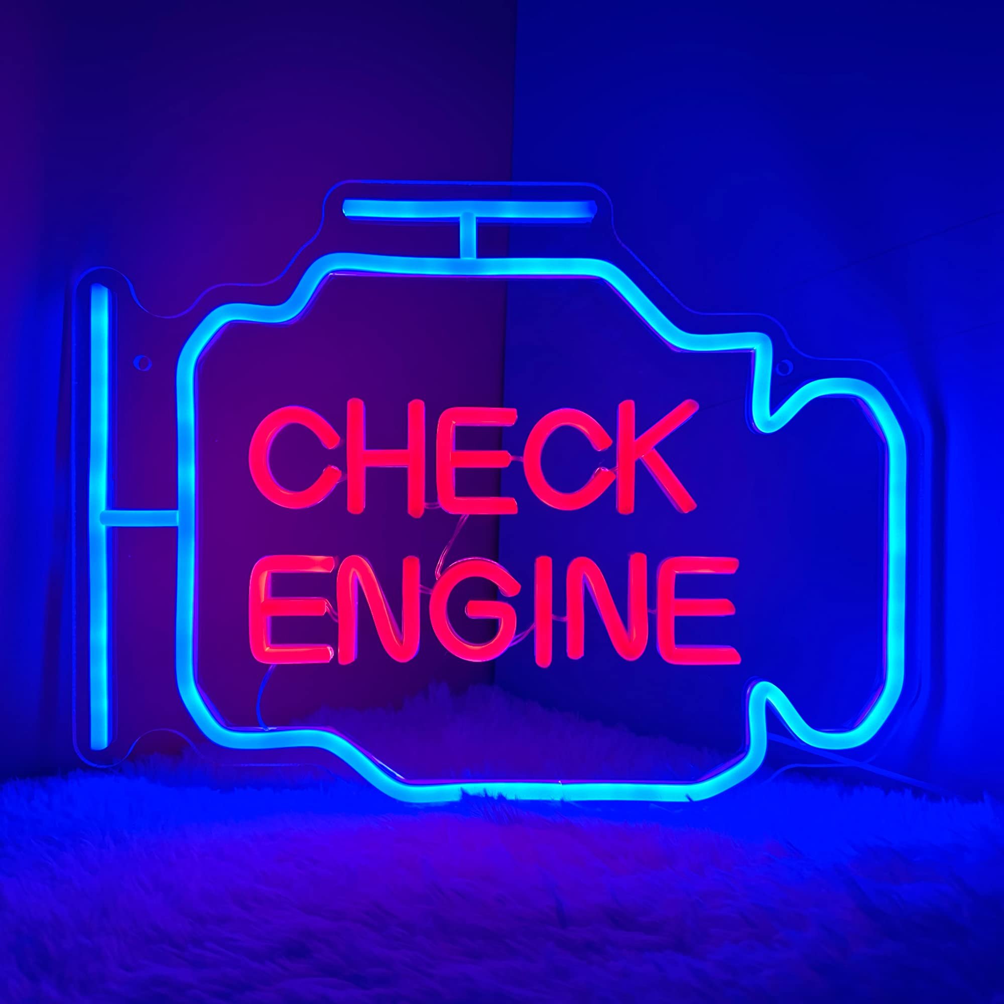 Check Engine Light Neon Signs for Wall Decor LED Garage Neon Signs Wall Art Gifts for Dad for Man Auto Repair Shop