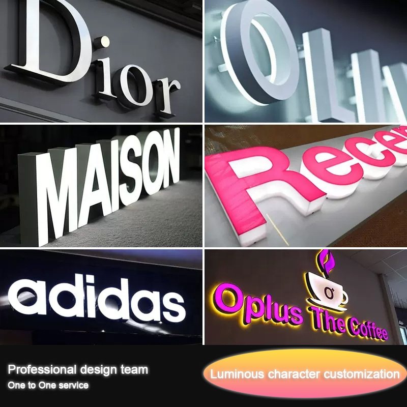 RGB Stainless Steel Acrylic 3D Letter LED Advertising Sign Front-Lit Pink Light Effect for Apartment Office Signage