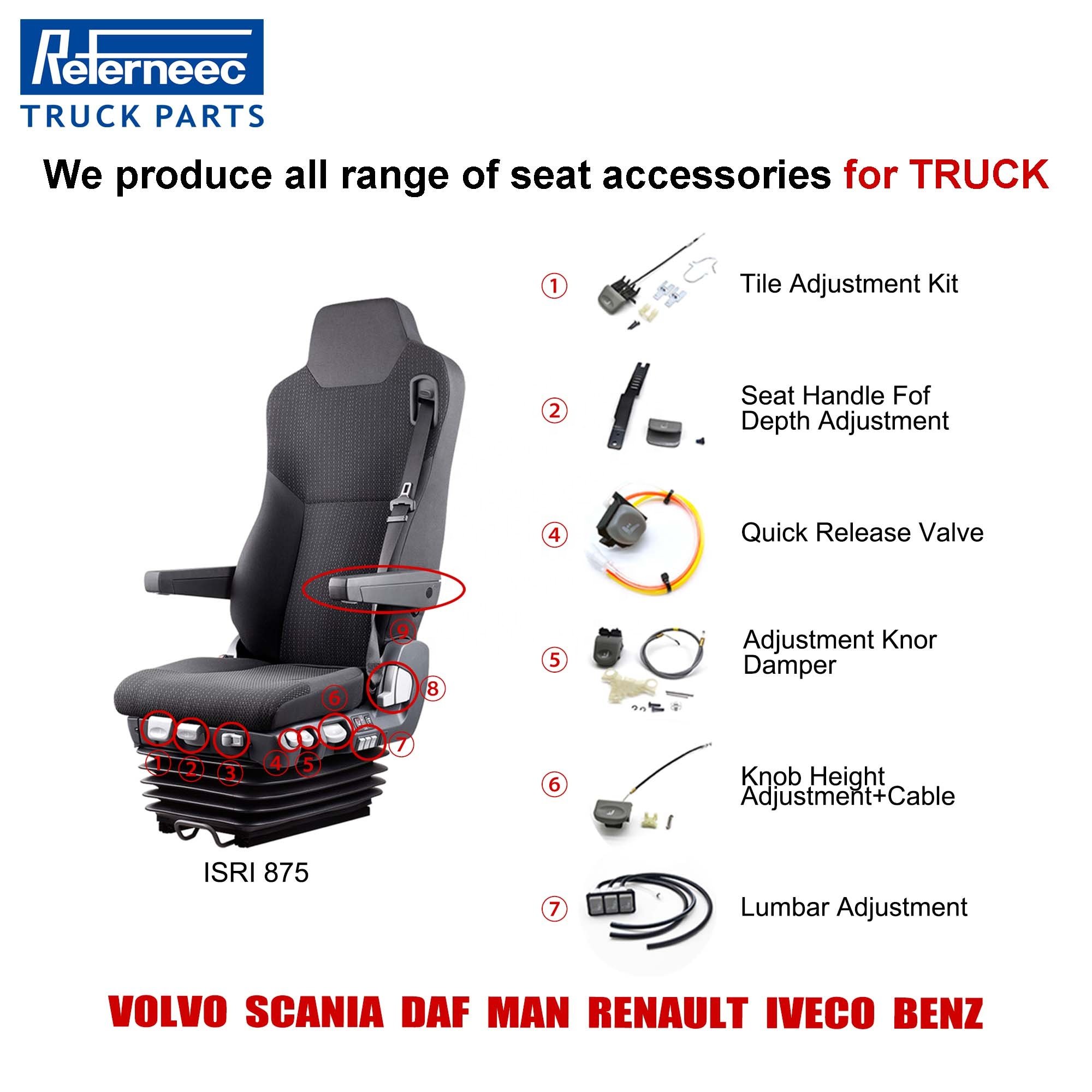 Truck Seat Repair Kits for VOLVO SCANIA IVECO MERCEDES BENZ MAN DAF RENAULT for ISRI Seat & GRAMMER Seat Accessories