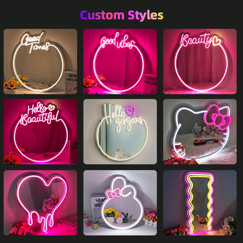 Wholesale Hot Sale Neon Mirror Acrylic Custom Led Decoracion Light Drop Shipping Bedroom Bathroom Led Neon Sign